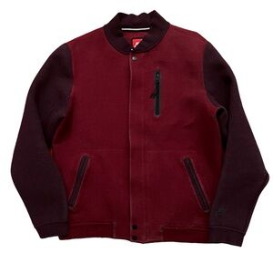 Nike Jacket Mens Size L Tech Varsity Bomber 3MM Full Zip Buttons Red